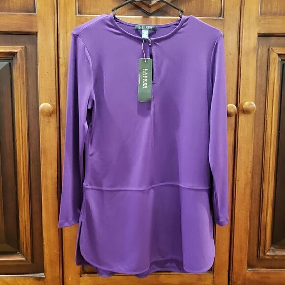 NWT Lauren Ralph Lauren Purple Keyhole Neck Long Sleeve Blouse Size Small - Picture 1 of 6